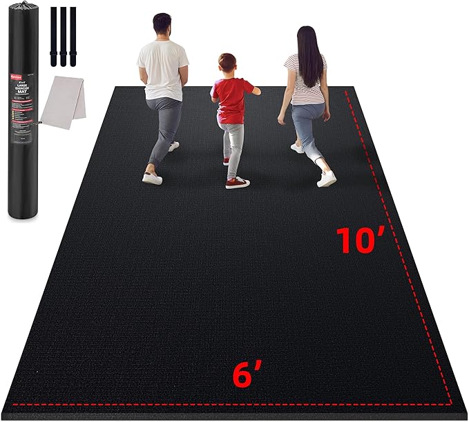 GymCope Large Exercise Mat for Home Workout,12‘x6’/10'x6'/9'x6'/8'x6'/7'x5'/6'x4' (7mm) Extra Thick Workout Mat, High-Density Gym Mat for Cardio, Jump Rope, MMA, Weights (Shoe-Friendly)