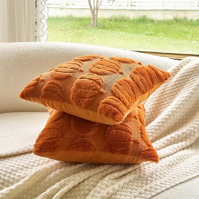 Pack of 2 Best Gift Happy Fall Y'all Pumpkin Fluffy Soft Decorative Throw Pillow Covers Cushion Case for Bed Couch Sofa Farmhouse Square 18''X18'inches (Pumpkin)