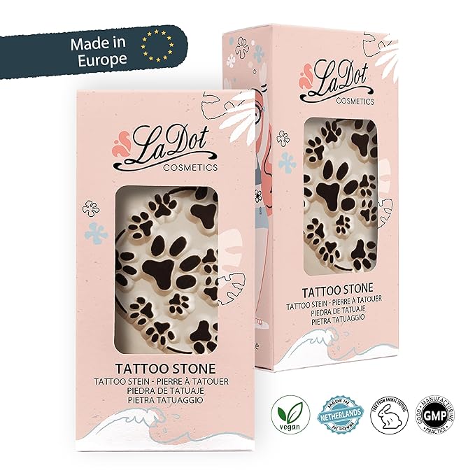 LaDot Temporary Tattoo Stamp– Easy-to-Use Reusable Ceramic Skin Stamp for Creating Custom Temporary Tattoos – Fun Body Art Tool for Parties, Events, and Festivals (Paw Heart, Large)
