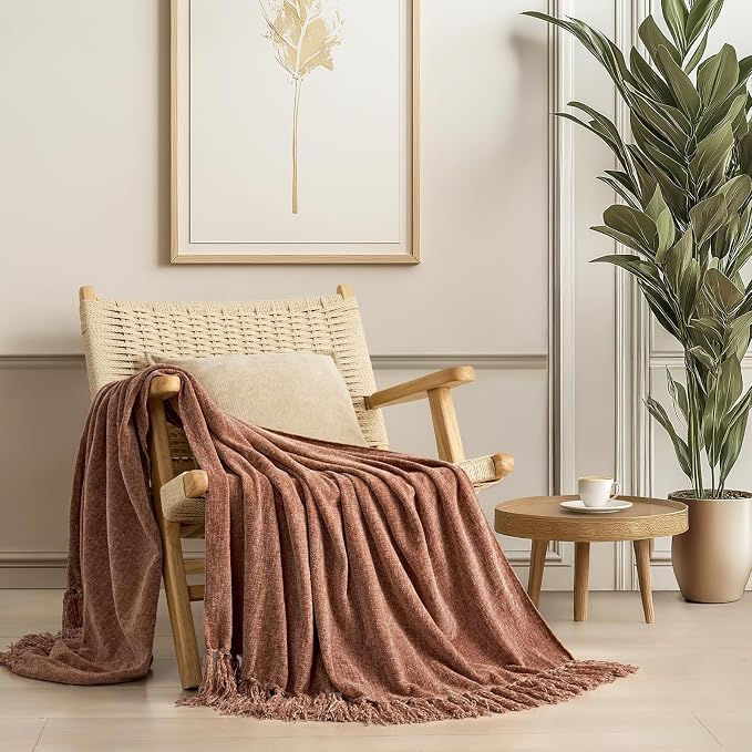 Chenille Knit Throw Blanket for Couch, 60"x80", Clay