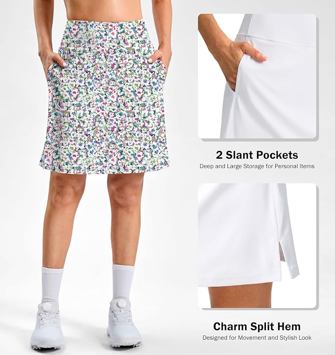 20" Skorts with 3 Pockets | Knee Length, High waisted, Slit Side, Casual, Summer, Travel, Athletic, Tennis, Golf, Skirts for Women