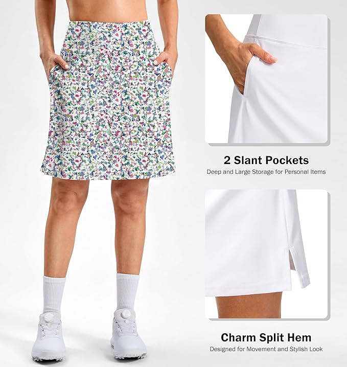 20" Skorts with 3 Pockets | Knee Length, High waisted, Slit Side, Casual, Summer, Travel, Athletic, Tennis, Golf, Skirts for Women