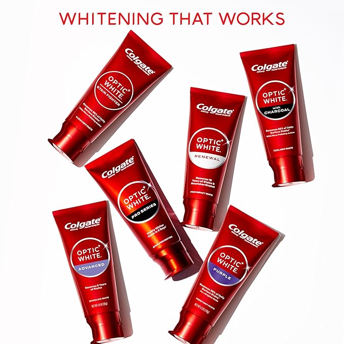 Colgate Optic White Advanced Hydrogen Peroxide Toothpaste Pack, Teeth Whitening Toothpaste, Enamel-Safe Hydrogen Peroxide Formula, Helps Remove Tea, Coffee, and Wine Stains, Icy Fresh, 3 Pack, 3.2 oz