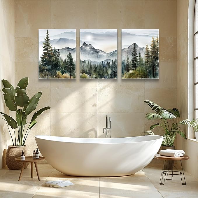 MHARTK66 3 Piece Framed Canvas Art Prints Wall Art for Living Room Modern Wall Decor for Bedroom Office Decor Abstract Mountain Forest Landscapes Ink Painting Ready to Hang Wall Pictures Home Decor