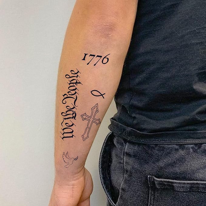 Semi Permanent Tattoo, 2 Sheets Cross Tattoos for Men, Lasts 7-15 Days, Develops Fully in 48H, Realistic, Waterproof and Non-Reflective, Cool Design