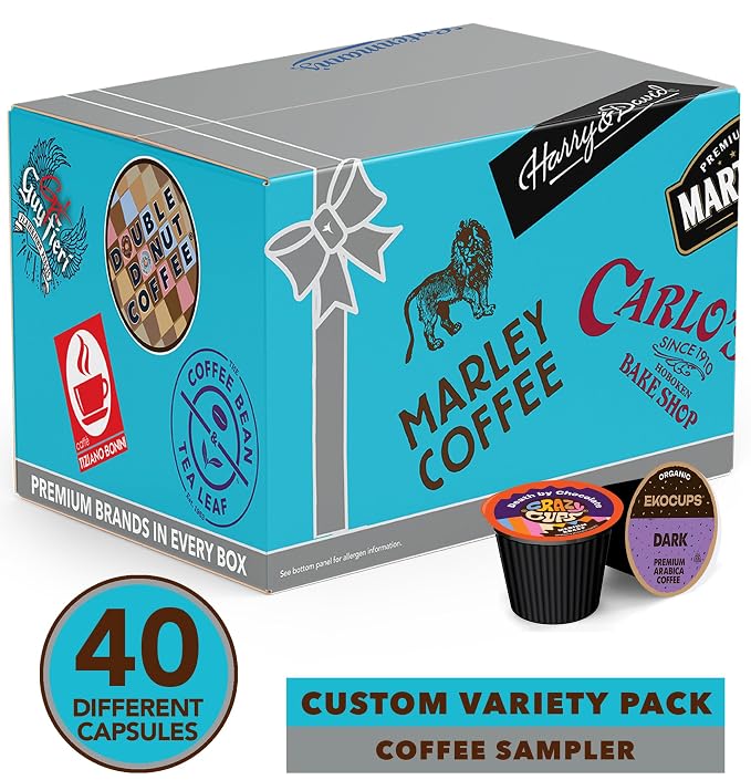 Crazy Cups Coffee Pods Variety Pack Sampler from Top Brands, Assorted Single Serve for Keurig K Cups Coffee Makers, 40 Unique Cups