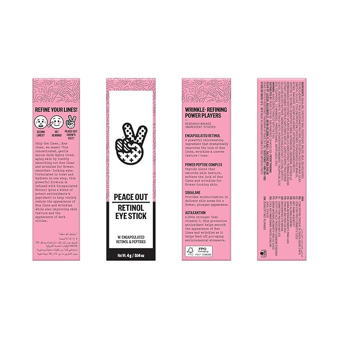 PEACE OUT Retinol Eye Stick, Under Eye Treatment for Hydration, Fine Lines & Wrinkles, with Encapsulated Retinol, Peptides & Squalane for Smoother Looking Under Eyes, 0.14 oz