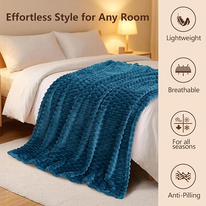 Excervent Big 3D Clouds Stylish Blanket for Bed, 50x70 Inches, Navy Blue | Decorative Fuzzy Flannel Fleece Throw Blanket for Sofa Bed Couch, Super Soft Cozy, Suitable for All Seasons