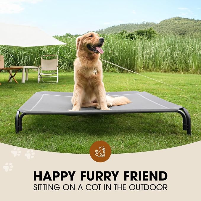 Czpalo Outdoor Elevated Dog Bed for Large Sized Dogs, No-Tool Assembly. | Raised design promotes airflow. Tool-free assembly, easy-to-clean mesh, portable, with anti-skid feet. Indoor/outdoor use.