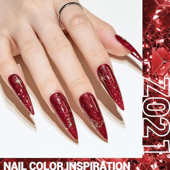 MelodySusie Christmas Red Glitter Gel Nail Polish,0.5fl oz Soak Off UV LED Sparkle Shiny Red Reflective Gel Polish Gift for Women Nail Art Manicure Salon DIY Nail Design Decoration at Home-z021