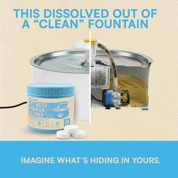 Pet Water Fountain Cleaner and Descaler Tablets 24-Pack Residue-free Fountain Cleaning Tablets for Cat and Dog Pump and Filter Maintenance, Cleaning Kit Compatible, Safe for Plastics and Metals