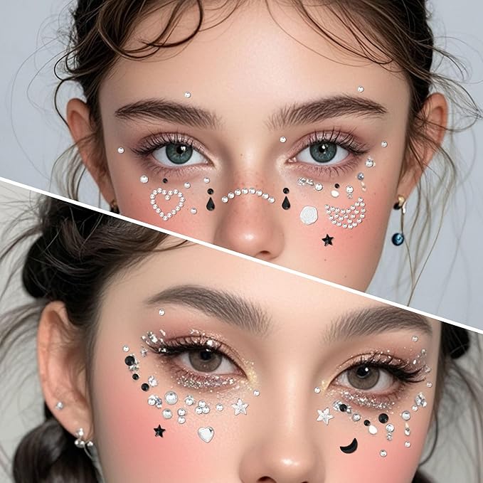 SAOROPEB 5 Sheets Face Gems Face Jewels Stickers, Self Adhesive Eye Body Face Nail Crystal Rhinestones Rainbow for Women Festival Accessory and Nail Art Decorations