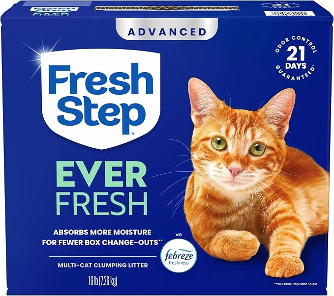 Fresh Step Advanced Ever Fresh Multi Cat Clumping Cat Litter, 16 lb., 2 Pk | Ultra Absorbent to Last Longer, Scented with Febreze Freshness, Lowest Dust Formula, Compatible with Most Auto Litter Boxes