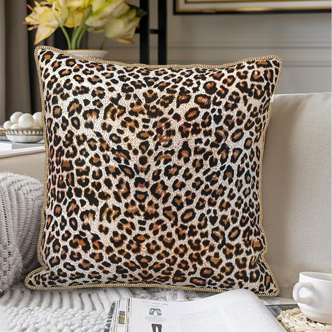 KSLIDS Leopard Print Faux Fur Soft Velvet Throw Pillow Covers Set of 2 Brown Black Cheetah Decorative Pillow Covers 16x16 Inch Animal Pillow Case for Sofa Couch Bedroom Farmhouse Home Decor