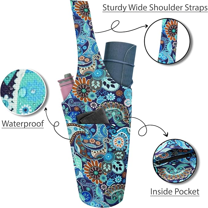 Yoga Mat Bag Yoga Tote Bag with Large Pocket and Zipper Pocket Yoga Mat Bag Carrier Fit Most Size Mats and All You Stuff