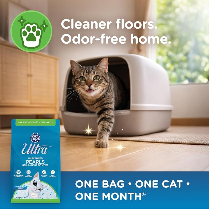 Ultra Pearls Cat Litter - 99.9% Dust Free, Low Tracking, Soft on Paws, Fragrance Free - 5 Lbs.