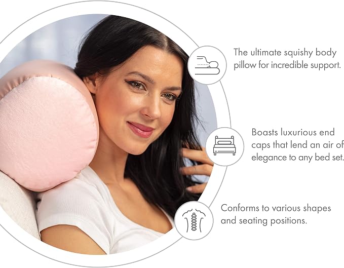 Microbead Bolster Neck Roll Pillow, Gently On Body, Head, Neck & Shoulders No Pain Rest, Relax Sleep - Silky Feel Prevent Wrinkles & Hair Breakage - Lightweight Cylinder Tube, 14" x 8", Cream Peach