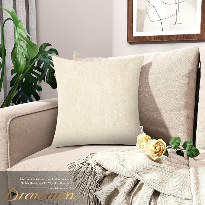 BRAWARM Throw Pillow Covers 18x18 Inches - Cream Chenille Pillow Covers Pack of 2, Solid Dyed Soft Chenille Pillow Cases for Couch Sofa Bed Home Decoration