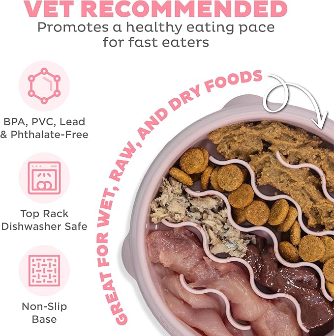 Outward Hound Fun Feeder Slo Bowl Dog Slow Feeder, Wave, Pink, 5.8"