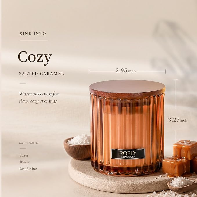 Salted Caramel Scented Candle with Crackling Wood Wick, Hand Poured Soy Wax Candle, Long Lasting Aromatherapy Candle for Home, Housewarming Gifts New Home, 5.29 Oz