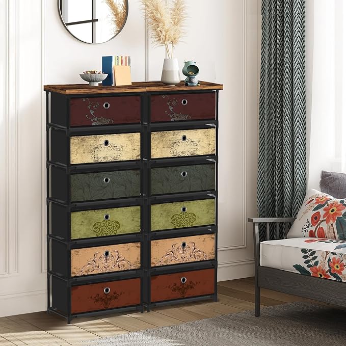 VASICAR 6 Drawers Storage Organizer Cabinet, Decorative Storage Chest, Small Dresser, Stand Nightstand for Bedroom, Living Room, Closet, Entryway, Hallway, Nursery, Dorm
