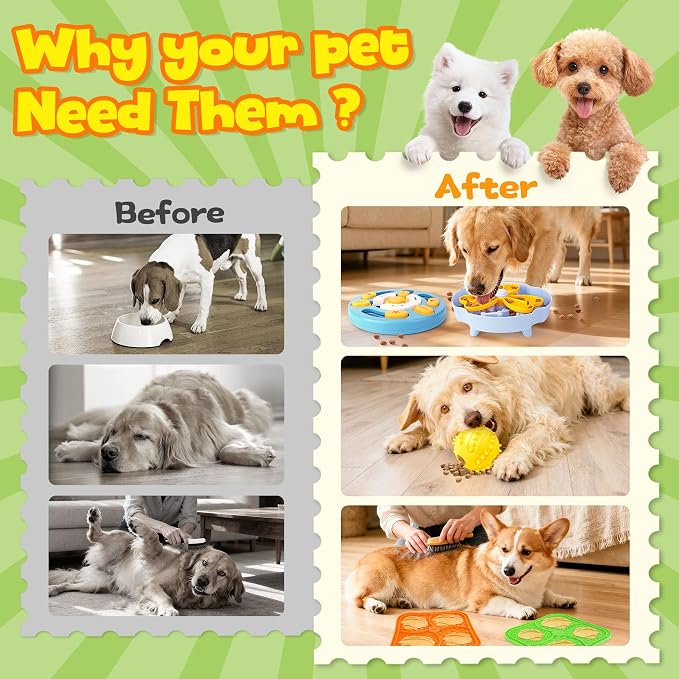 Forfon Slow Feeding Enrichment Set with Lick Mat & Puzzle Toy | Multi-Level Challenge, Mental Stimulation,Healthy Eating Habits,Puzzle Solving,Treat Play