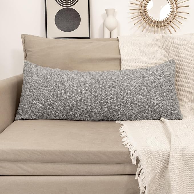 JoraLion 20x54 inch Neutral Boucle Body Pillow Cover, Light Grey Long Pillow Cover Cozy Soft Cushion Case for Couch Sofa Bed Living Room Home Decor, Pack of 1 (Cover Only)