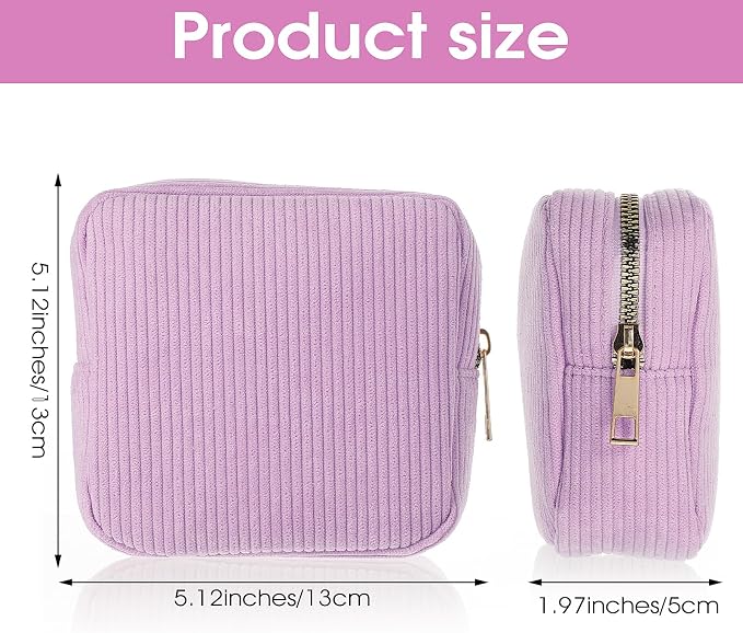 Feminine Menstrual Care Bags for Teen Girls, Mini Corduroy Period Bag for Storing Sanitary Napkins Portable Makeup Pouch with Zipper Cosmetic Bag Tampon Pad Holder for Women Travel Purse (Purple)