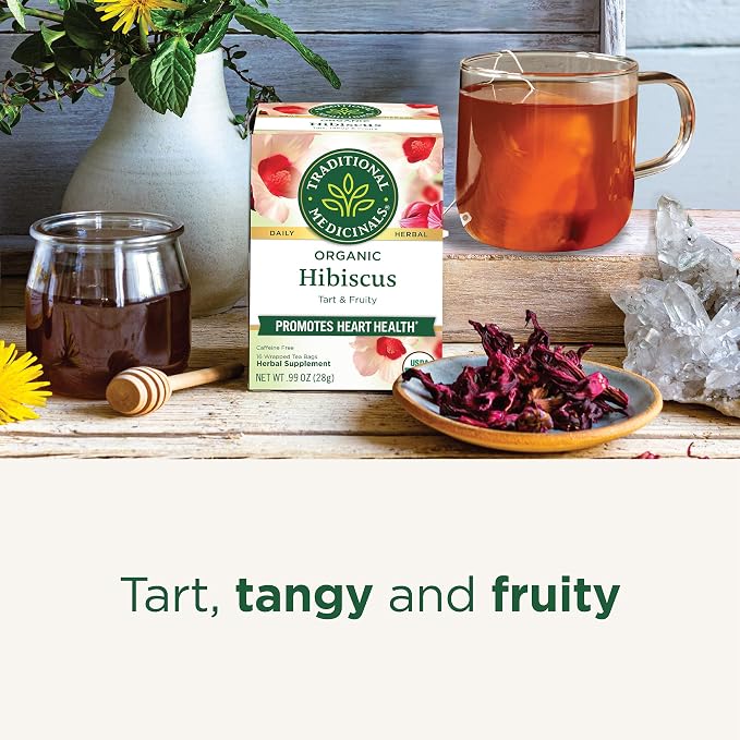 Traditional Medicinals Organic, Hibiscus Tea - Supports Normal Heart Health & Cardiovascular Wellness - Kosher, Non-GMO, Caffeine-Free, Compostable - 16 Tea Bags (Pack of 2)