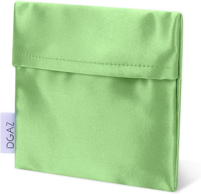 DGAZ Silk Sanitary Napkin Storage Bag, Period Bag for Teen Aged Girls, Portable Period Bag for Panty Liners/Menstrual Cup/Small Tampons，Mini Makeup Bag for Purse(Vert Criquet)