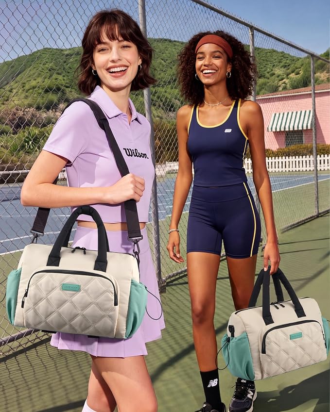 LOVEVOOK Small Gym Bag for Women with Yoga Mat Holder, Workout Bag with Large Tumbler Holder Pocket,Carry on Bag for Workout Dance Pilates Ballet Swimming Travel，Green and White