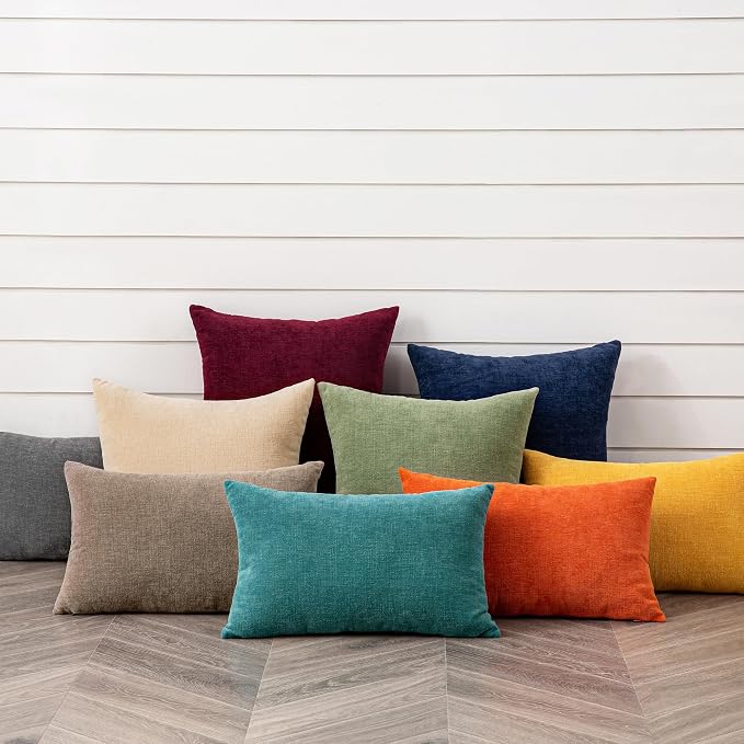 GAWAMAY Decorative Square Throw Pillow Covers 18"x18" Inch Set of 2, Super Soft Chenille Pillows Farmhouse Fall Pillowcase for Living Room Bedroom Sofa Couch Cushion Cover Taupe Grey 45x45cm