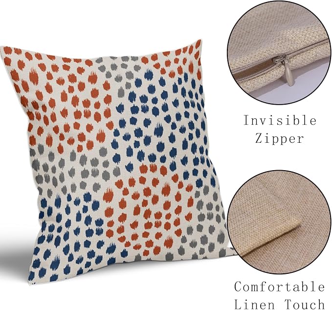 Blue Orange Pillow Covers 20x20 Set of 2 Boho Design Gray Dot Throw Pillows Modern Trendy Fall Print Decorative Outdoor Pillowcase Holiday Cushion Cover Linen Pillow Case Decor for Sofa Couch Bed