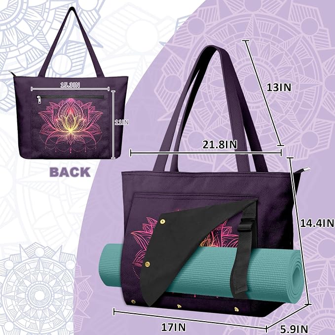 Yoga Bag for Women, Large Canvas Yoga Mat Tote Bag with Yoga Mat Carrier - Large Mat Pocket Fitness Tote for Pilates, Gym, Travel, Office & Beach