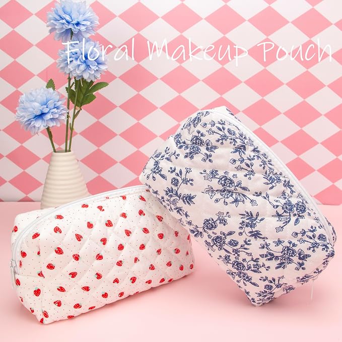 PAZIMIIK Small Quilted Makeup Bag,Zipper Cosmetic Pouch,Jouy Blue,6 Pack | Lightweight Cosmetic Bag Organizer for Women,Purse Storage Holds Makeup,Toiletries,Skincare,Beauty Essentials,Travel Items