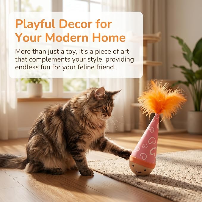 Wooden Wobble Cat Toy, 7in Self-Righting Tumbler for Indoor Cats, 2-Pack
