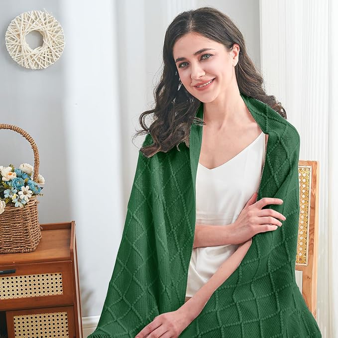 inhand Sand Gold Green Knitted Throw Blanket for Couch and Bed, 50"x60" | Soft Living Room Home Decor Knitted Blanket with Tassel, Outdoor Lightweight Breathable , Farmhouse Warm Woven Decorative