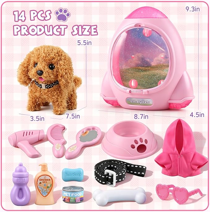 Dog Toys for Kids Girls Age 3-6, Walking&Barking Puppy Toys with Backpack