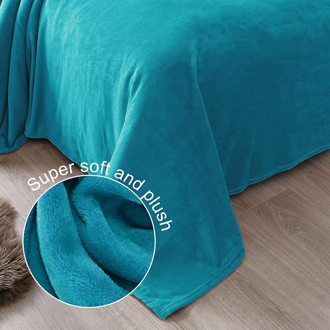 Exclusivo Mezcla Soft Fleece Throw Blanket for Couch, Teal | 50x60 Inches, Double-Sided Brushed Flannel, Lightweight Plush Cozy Blanket for Home Decor, All Season, Machine Washable