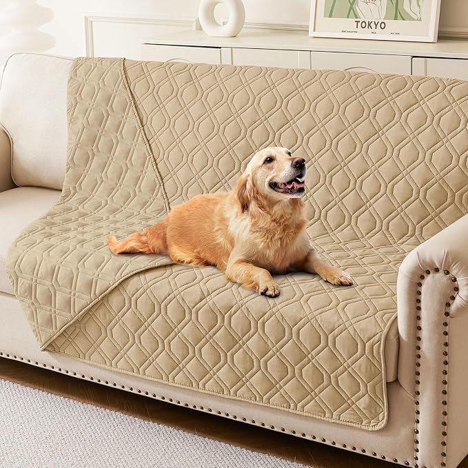 Waterproof Dog Bed Blanket - Soft Pet Blanket & Sofa Cover for Dogs | Reversible Washable Furniture Protector, Couch Covers for Pets (52x82 Inch, Camel/Camel)