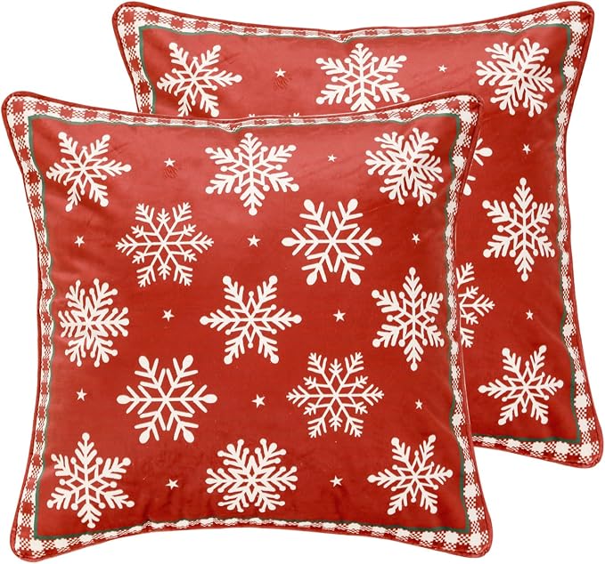 French Chrismas Velvet Throw Pillow Cover,Set of 2,18"x18"-Carol C | Vintage Square Pillow Cover,Concealed Zipper Design,Pinecones Pattern,Sofas,Bedroom,Living Room,Lounge Chairs,Decor