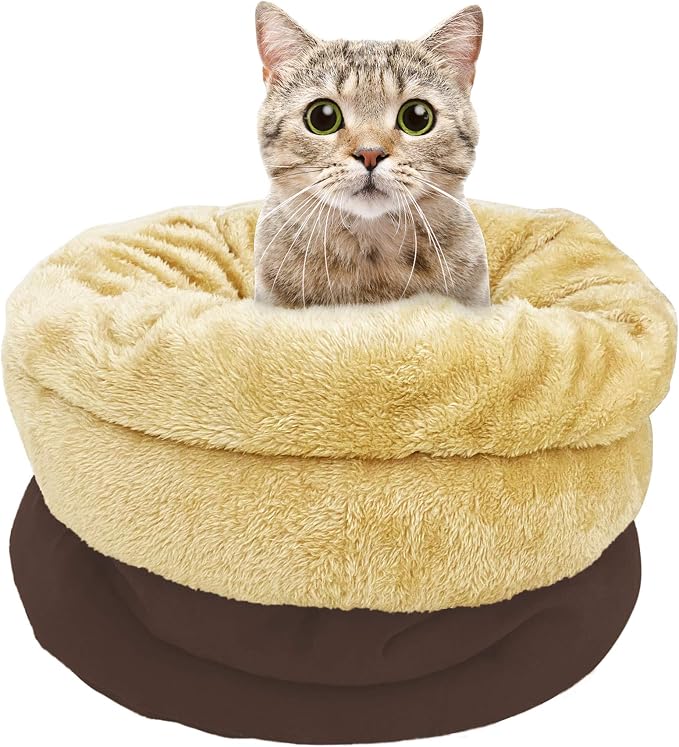 4 in 1 Self Warming Burrow Cat Bed Hideway Sleeping Cuddle Cave | Keep Warming, Machine Washable, Easy to Clean, Soft & Comfortable, Pet Beds fo Cats & Dogs, Cozy Privacy Nook