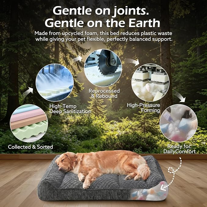 JOEJOY XL Orthopedic Dog Beds Large Sized Dog, Extra Thick Supportive Big Dogs Couch Bed with Sides, Ultra Soft Pet Bed Sofa for Large Dogs, Grey, 38''x28''