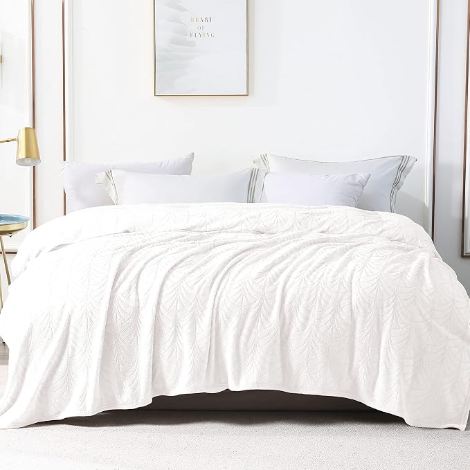 Whale Flotilla Soft Flannel Fleece King Size Bed Blanket, White | Cozy Lightweight Breathable Coverlet, Plush Fluffy Bedspread, Vintage Pattern Decorative Blanket for Bed All Season, 90"x104"