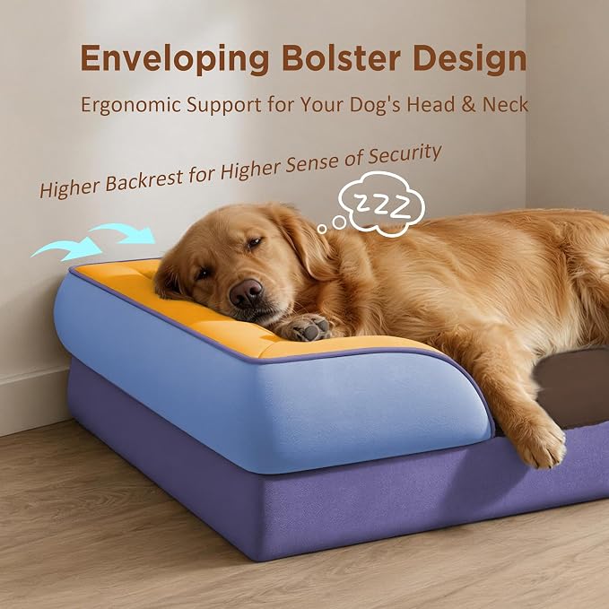 Comfort Expression Orthopedic Dog Bed for Extra Large Dogs with Bolster | Waterproof Dog Couch Bed with Washable Cover & Non-Slip Bottom, Supportive Egg Crate Foam XL Pet Bed, 45x35 Inch