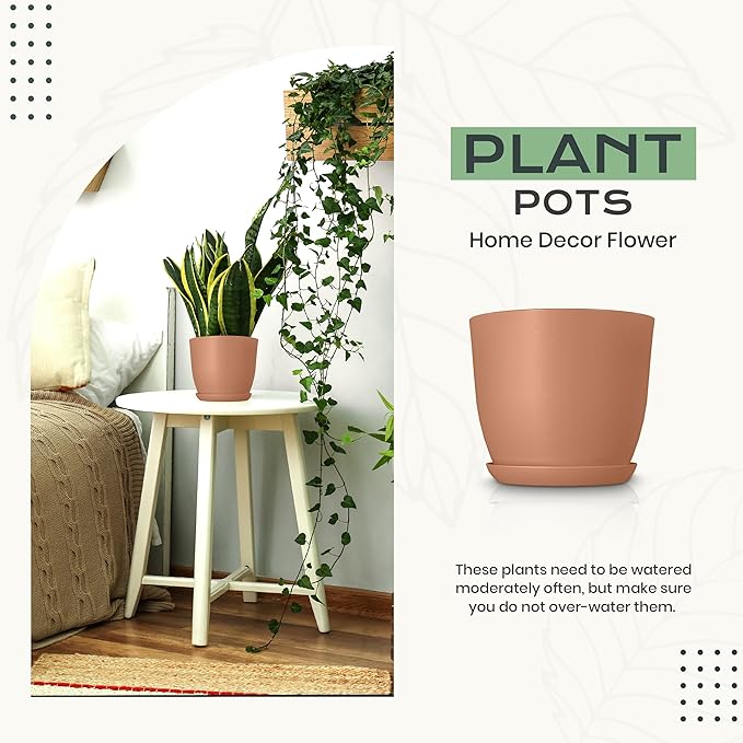 Plant Pots Indoor with Drainage 10 Pack Multi-Size Planters Set Terracotta | Drainage holes included Multiple sizes 7/6.6/6/5.3/4.8 In Indoor plants and flowers Durable plastic construction