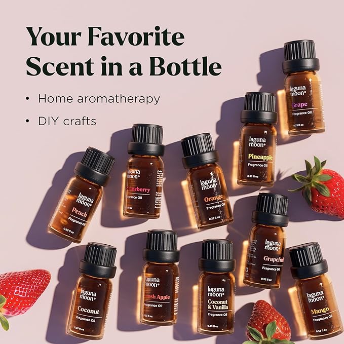 Fragrance Oil Set - Premium Grade 10 Pcs Scented Oils for Candle Making, Soap Scents, Aroma Beads, Bath Bombs, Perfume & Flavoring Oil for Lip Gloss - Essential Oils with Fruity Scents (10ml)