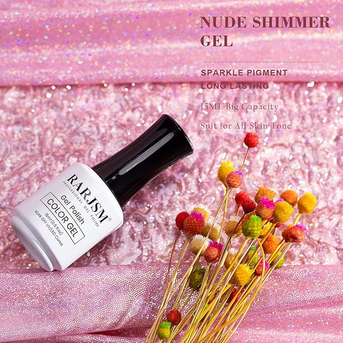 RARJSM Shimmer Nude Gel Nail Polish Clear Purple Pink Sparkly Iridescent Rainbow Holographic Glitter Pigment Jelly Gel Polish Neutral Color 15ml Soak off UV LED Cured for Home Salon DIY Nail Art