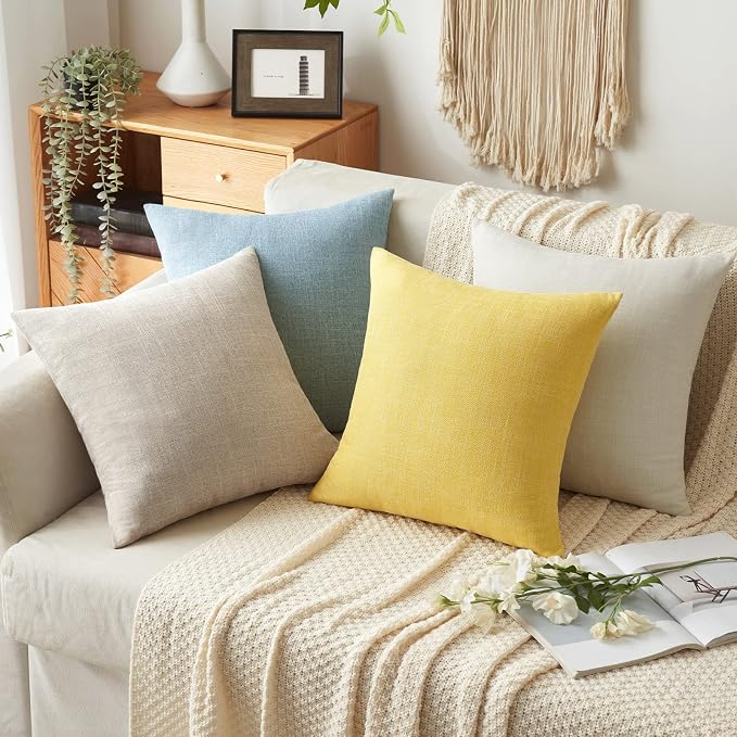 MIULEE Pack of 2 Decorative Linen Burlap Textured Pillow Covers Farmhouse Boho Accent Pillowcases Spring Home Decor for Couch Sofa Bedroom Living Room 20x20 Inch Yellow