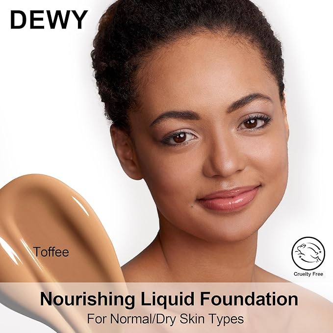 FV Dewy Liquid Foundation, Hydrating Smooth Formula & Lightweight, Longwear Medium-Full Coverage with Natural Finish, Waterproof Foundation for Dry/Combination Skin, 30g, Nourishing Toffee